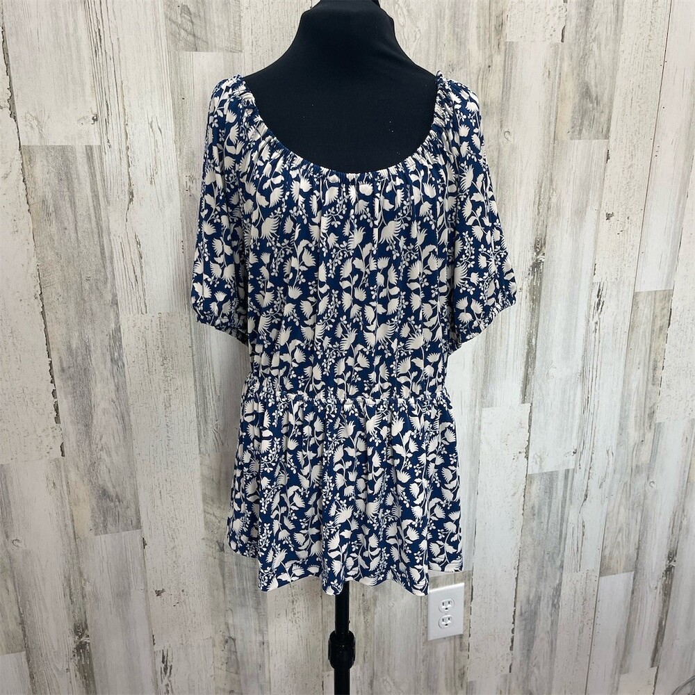 Terra & Sky Blouse Womens Size 3X Plus Blue Floral Off Shoulder NWT sku 565
